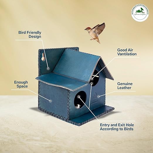 Sparrow Daughter Bird House – Original Leather, Hanging Nest Box for Balcony & Garden, Perfect for Sparrows, Lovebirds & Hummingbirds. Includes 50g Nesting Material Free!
