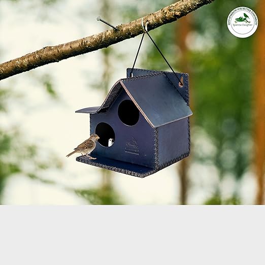 Sparrow Daughter Bird House – Original Leather, Hanging Nest Box for Balcony & Garden, Perfect for Sparrows, Lovebirds & Hummingbirds. Includes 50g Nesting Material Free!