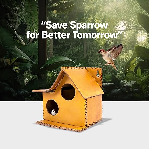 Sparrow Daughter Bird House – Original Leather, Hanging Nest Box for Balcony & Garden, Perfect for Sparrows, Lovebirds & Hummingbirds. Includes 50g Nesting Material Free!