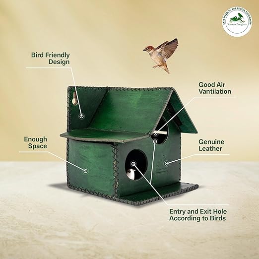 Sparrow Daughter Bird House – Original Leather, Hanging Nest Box for Balcony & Garden, Perfect for Sparrows, Lovebirds & Hummingbirds. Includes 50g Nesting Material Free!