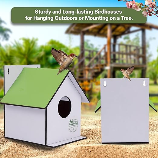 Sparrow Daughter Hut Shape MDF Bird House for House Sparrow, Love Birds, Wooden Bird Nest for Balcony & Garden Hanging, Small (Set of 2)