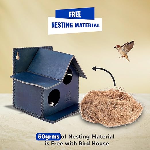 Sparrow Daughter Bird House – Original Leather, Hanging Nest Box for Balcony & Garden, Perfect for Sparrows, Lovebirds & Hummingbirds. Includes 50g Nesting Material Free!