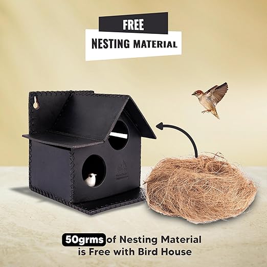 Sparrow Daughter Bird House – Original Leather, Hanging Nest Box for Balcony & Garden, Perfect for Sparrows, Lovebirds & Hummingbirds. Includes 50g Nesting Material Free!