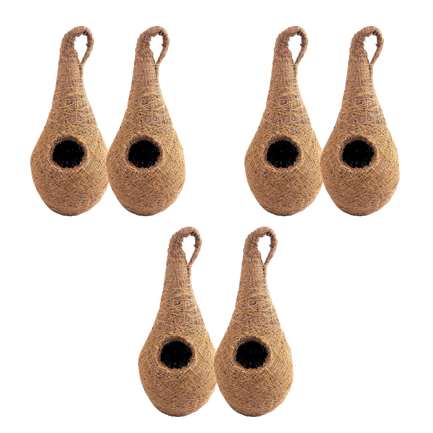 Handwoven Coir Bird Nest for Sparrows and Other Small Birds - Ideal for Gardens, Balconies & Trees (Pair of Three)
