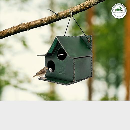 Sparrow Daughter Bird House – Original Leather, Hanging Nest Box for Balcony & Garden, Perfect for Sparrows, Lovebirds & Hummingbirds. Includes 50g Nesting Material Free!