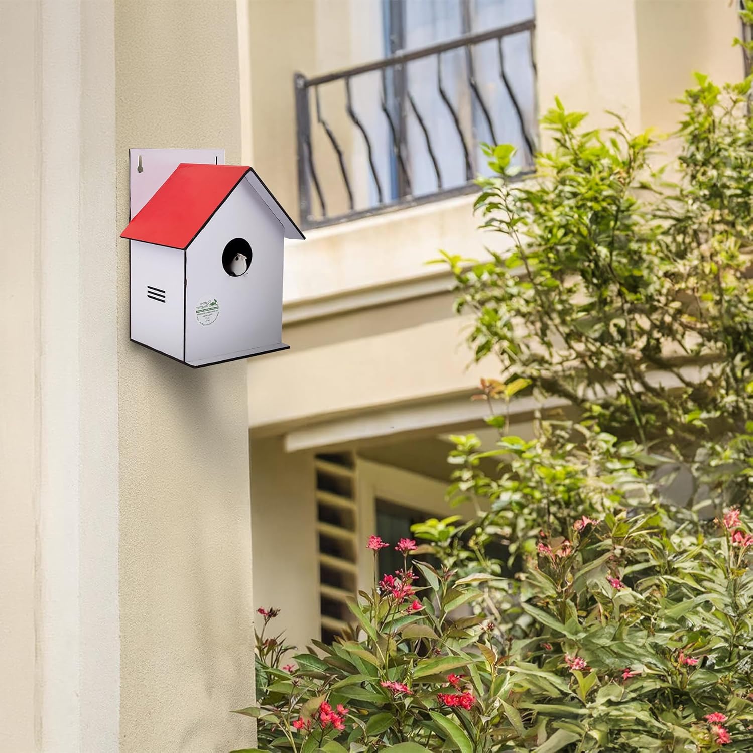 Sparrow Daughter Hut Shape MDF Bird House for House Sparrow, Love Birds, Wooden Bird Nest for Balcony & Garden Hanging, Medium Size