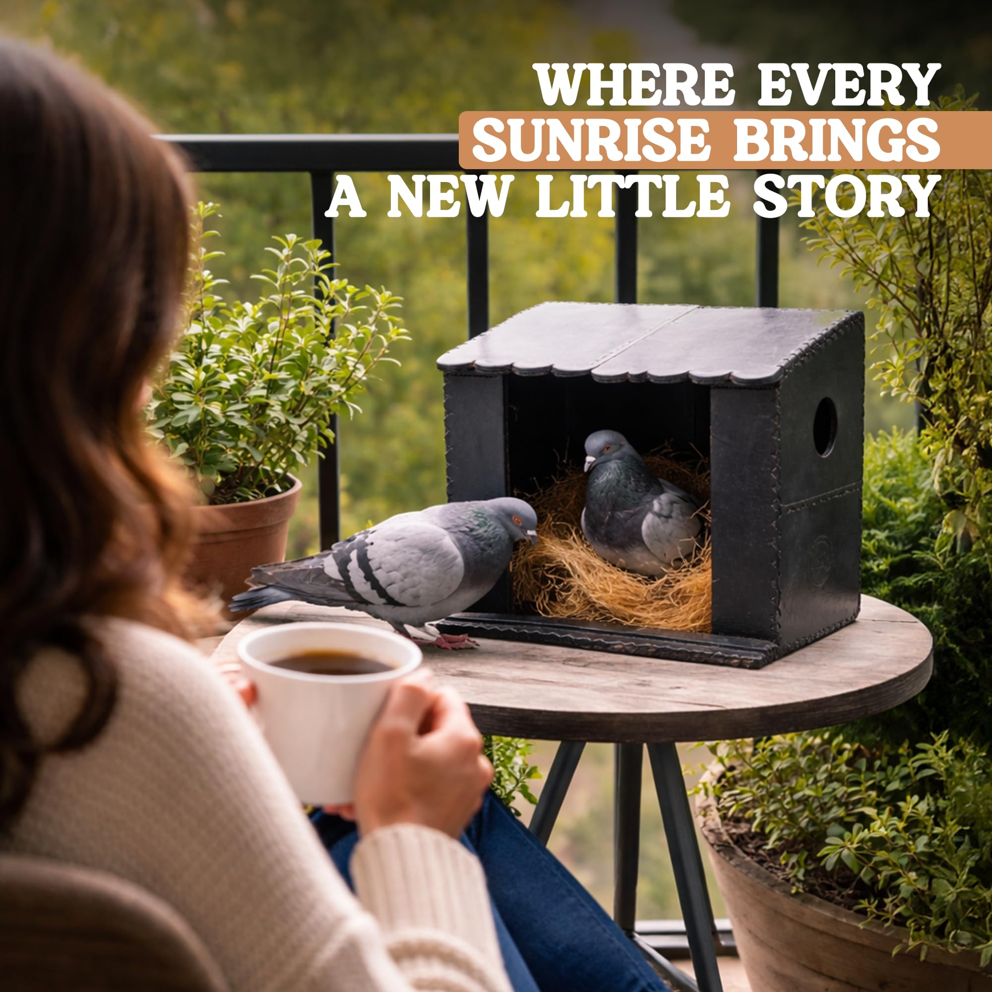 Handcrafted Leather Pigeon Bird House, with Natural Coir Nesting Material, Outdoor Doves Breeding Shelter Nest Box for Small Birds (7x7x6 Inch), Black
