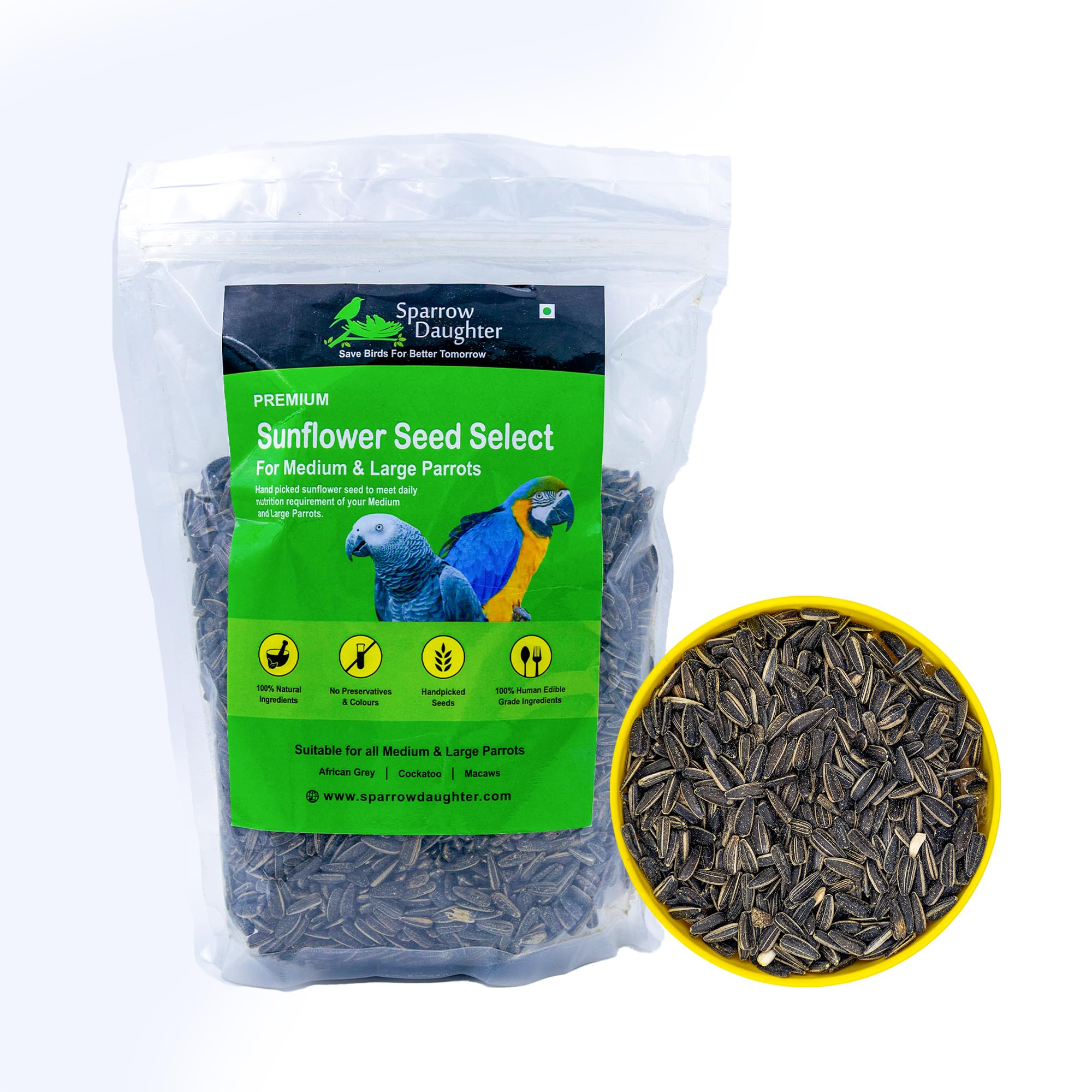 Sparrow Daughter Striped Sunflower Seed for Birds, Natural & Healthy Bird Food for Conures, Lovebirds, Cockatiels, African Grey, Macaws, Cockatoo, Parakeets & Parrots