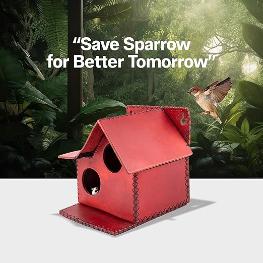 Sparrow Daughter Bird House – Original Leather, Hanging Nest Box for Balcony & Garden, Perfect for Sparrows, Lovebirds & Hummingbirds. Includes 50g Nesting Material Free!