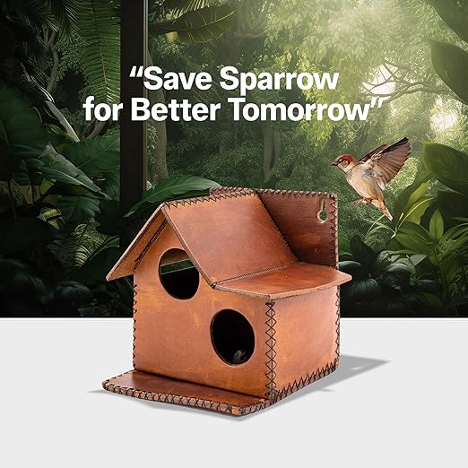 Sparrow Daughter Bird House – Original Leather, Hanging Nest Box for Balcony & Garden, Perfect for Sparrows, Lovebirds & Hummingbirds. Includes 50g Nesting Material Free!