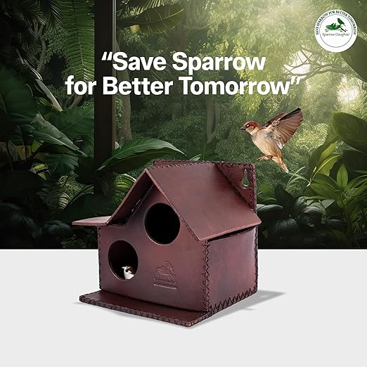 Sparrow Daughter Bird House – Original Leather, Hanging Nest Box for Balcony & Garden, Perfect for Sparrows, Lovebirds & Hummingbirds. Includes 50g Nesting Material Free!