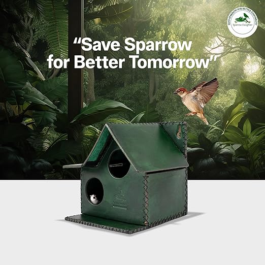Sparrow Daughter Bird House – Original Leather, Hanging Nest Box for Balcony & Garden, Perfect for Sparrows, Lovebirds & Hummingbirds. Includes 50g Nesting Material Free!