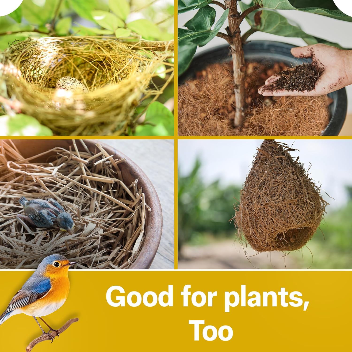 Sparrow Daughter Natural Coco Fiber Nesting Materials for Making 2 nests, for All Small Birds and Animals, Laying Eggs Breeding as Natural Bed