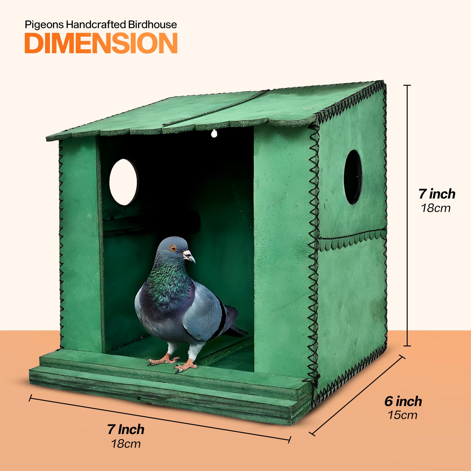 Handcrafted Leather Pigeon Bird House, with Natural Coir Nesting Material, Outdoor Doves Breeding Shelter Nest Box for Small Birds (7x7x6 Inch), Black