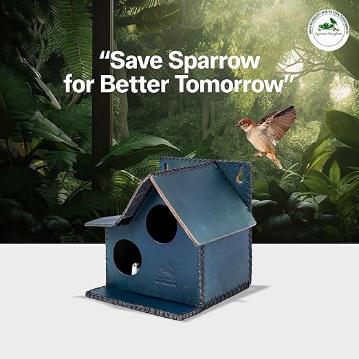 Sparrow Daughter Bird House – Original Leather, Hanging Nest Box for Balcony & Garden, Perfect for Sparrows, Lovebirds & Hummingbirds. Includes 50g Nesting Material Free!