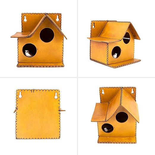 Sparrow Daughter Bird House – Original Leather, Hanging Nest Box for Balcony & Garden, Perfect for Sparrows, Lovebirds & Hummingbirds. Includes 50g Nesting Material Free!