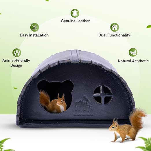 SparrowDaughter’s Leather Squirrel House for Outdoors, Garden, Backyard, Small Animals Habitat for Chinchilla,Suger Glider,mice,Hamster Squirrel with Poles, Squirrel Nest & Box