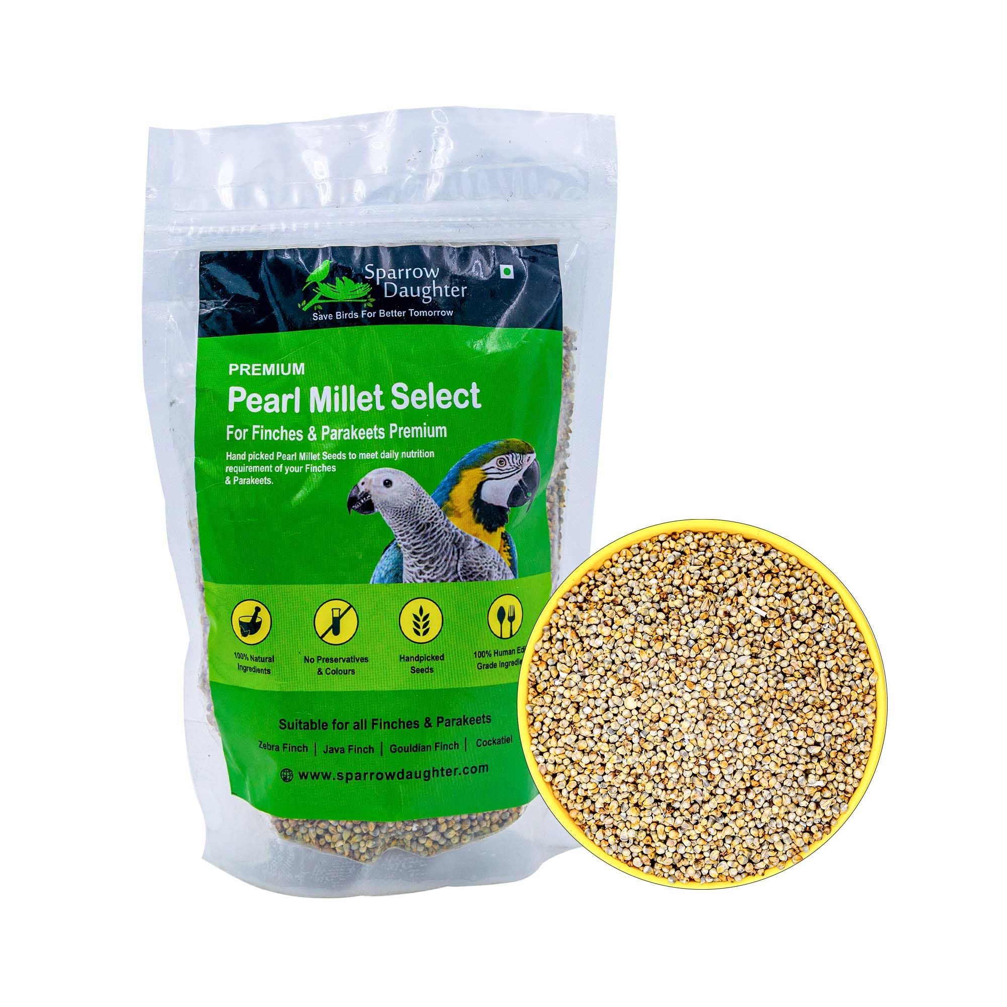 Sparrow Daughter Pearl Millet (Bajra) Premium Healthy Bird Food for Finches, Parakeets, Lovebirds, Cockatiels, Parrots, Everyday Bird Food Seeds, All Life Stages