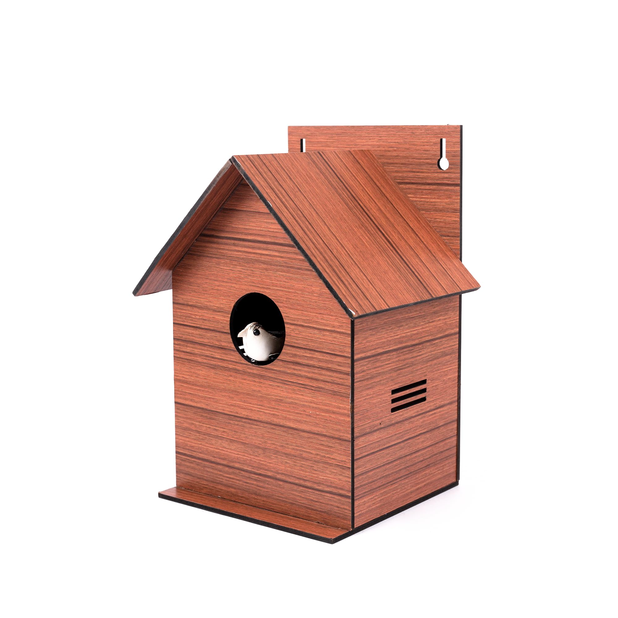 Sparrow daughter Wood Finish MDF Bird House for Small Birds with Air Ventilation & Mounting Hook Designed for Sparrows, Love Birds & Garden Birds, Bird Nest: Wooden Texture
