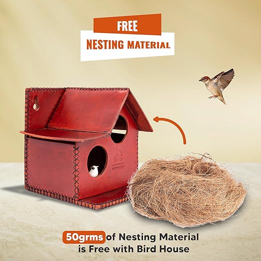 Sparrow Daughter Bird House – Original Leather, Hanging Nest Box for Balcony & Garden, Perfect for Sparrows, Lovebirds & Hummingbirds. Includes 50g Nesting Material Free!