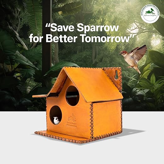 Sparrow Daughter Bird House – Original Leather, Hanging Nest Box for Balcony & Garden, Perfect for Sparrows, Lovebirds & Hummingbirds. Includes 50g Nesting Material Free!
