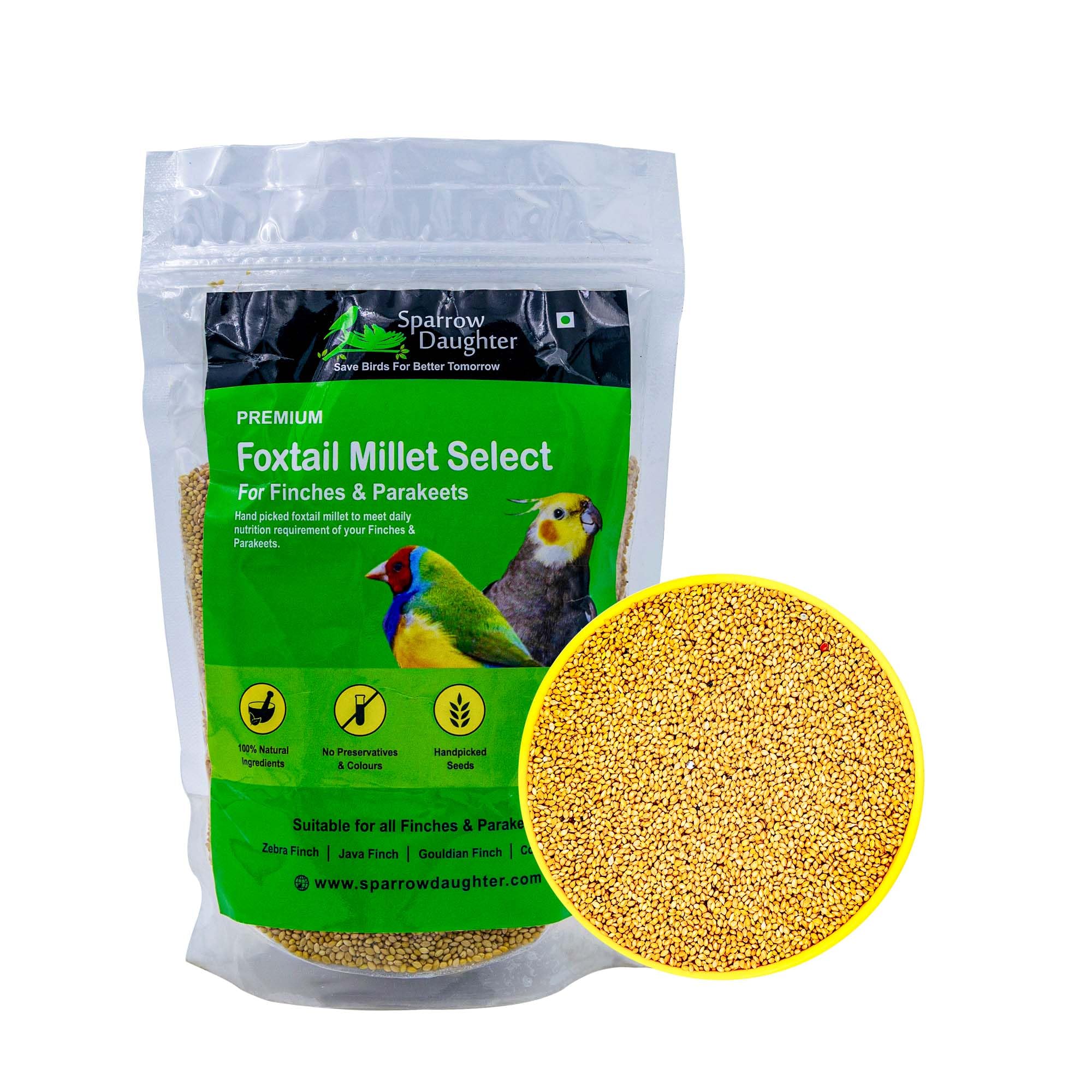 Sparrow Daughter Foxtail Millet (Kangni) Bird Food Suitable for Finches, Parakeets, Budgies, Lovebirds, Cockatiels & Parrots. Daily Natural & Healthy Bird Food