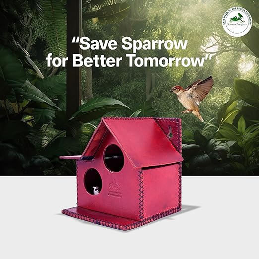 Sparrow Daughter Bird House – Original Leather, Hanging Nest Box for Balcony & Garden, Perfect for Sparrows, Lovebirds & Hummingbirds. Includes 50g Nesting Material Free!