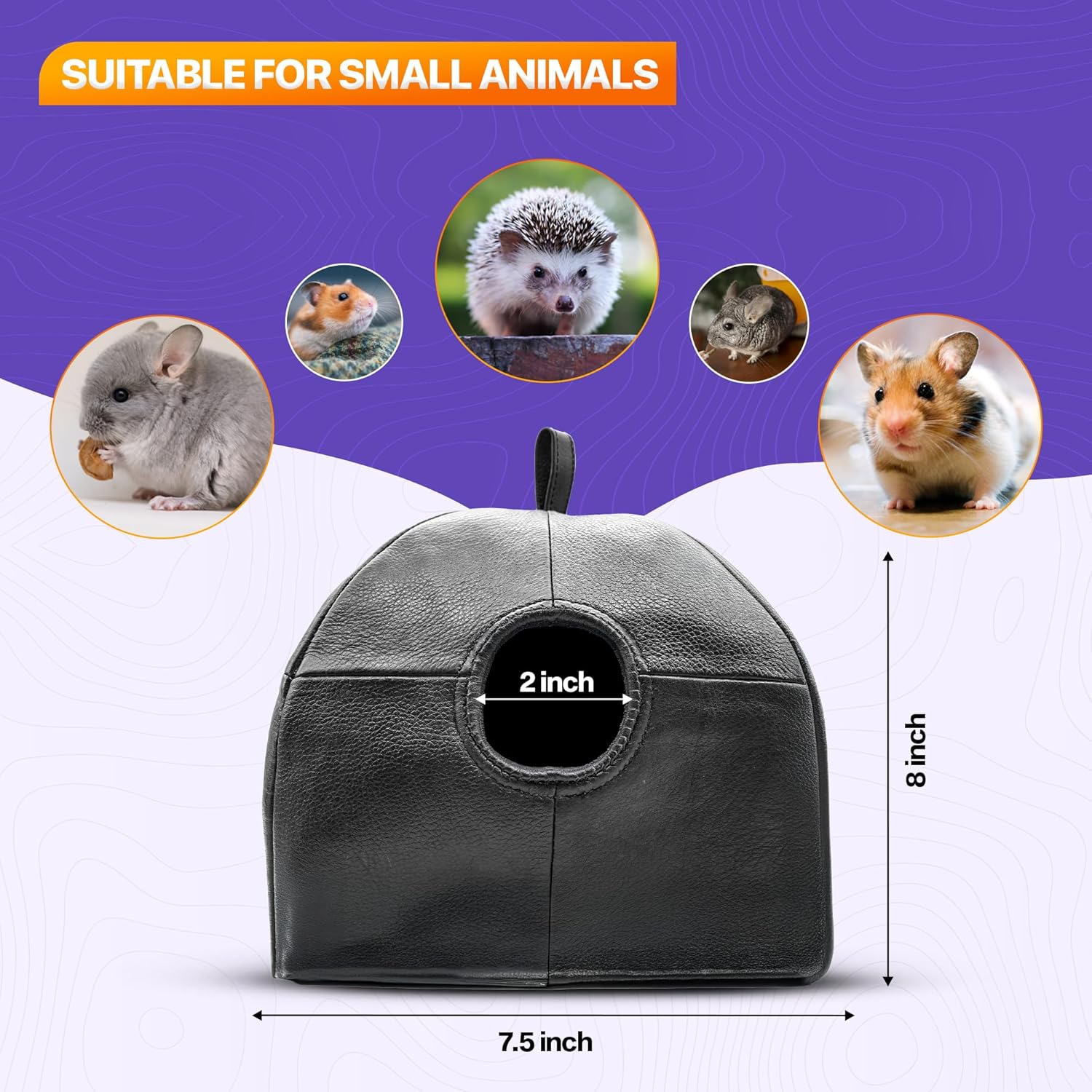 Handcrafted Soft Leather Hamster House with Cozy Mat – Indoor/Outdoor Small Animal Cage for Hamsters, Chinchillas,mice, Squirrel & Suger Glider (Black,1 pc)