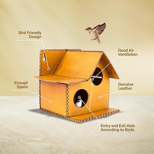 Sparrow Daughter Bird House – Original Leather, Hanging Nest Box for Balcony & Garden, Perfect for Sparrows, Lovebirds & Hummingbirds. Includes 50g Nesting Material Free!