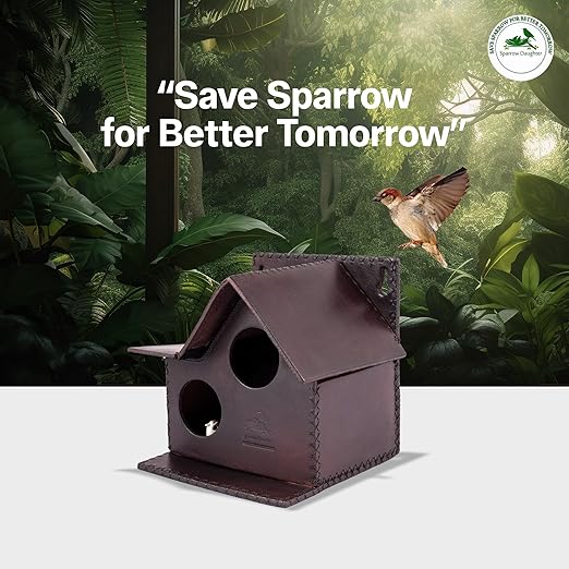 Sparrow Daughter Bird House – Original Leather, Hanging Nest Box for Balcony & Garden, Perfect for Sparrows, Lovebirds & Hummingbirds. Includes 50g Nesting Material Free!
