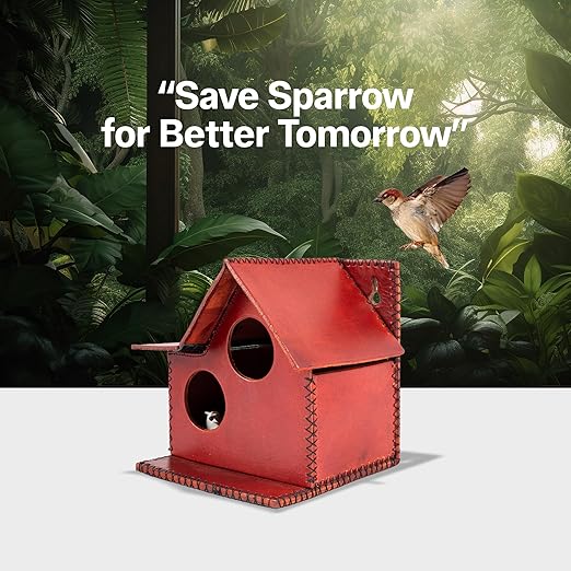 Sparrow Daughter Bird House – Original Leather, Hanging Nest Box for Balcony & Garden, Perfect for Sparrows, Lovebirds & Hummingbirds. Includes 50g Nesting Material Free!
