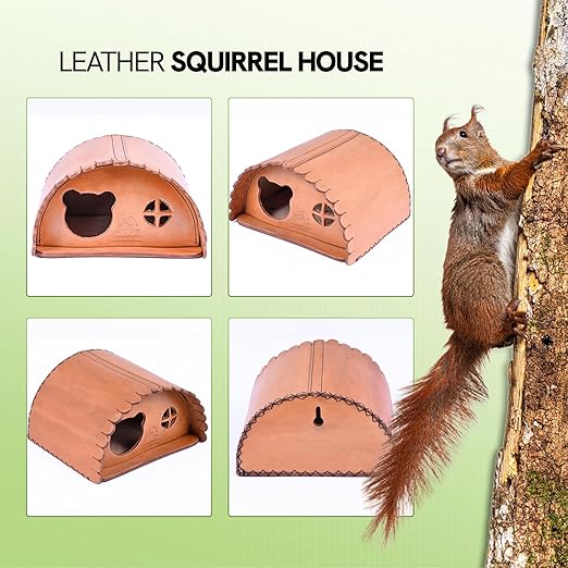 SparrowDaughter’s Leather Squirrel House for Outdoors, Garden, Backyard, Small Animals Habitat for Chinchilla,Suger Glider,mice,Hamster Squirrel with Poles, Squirrel Nest & Box