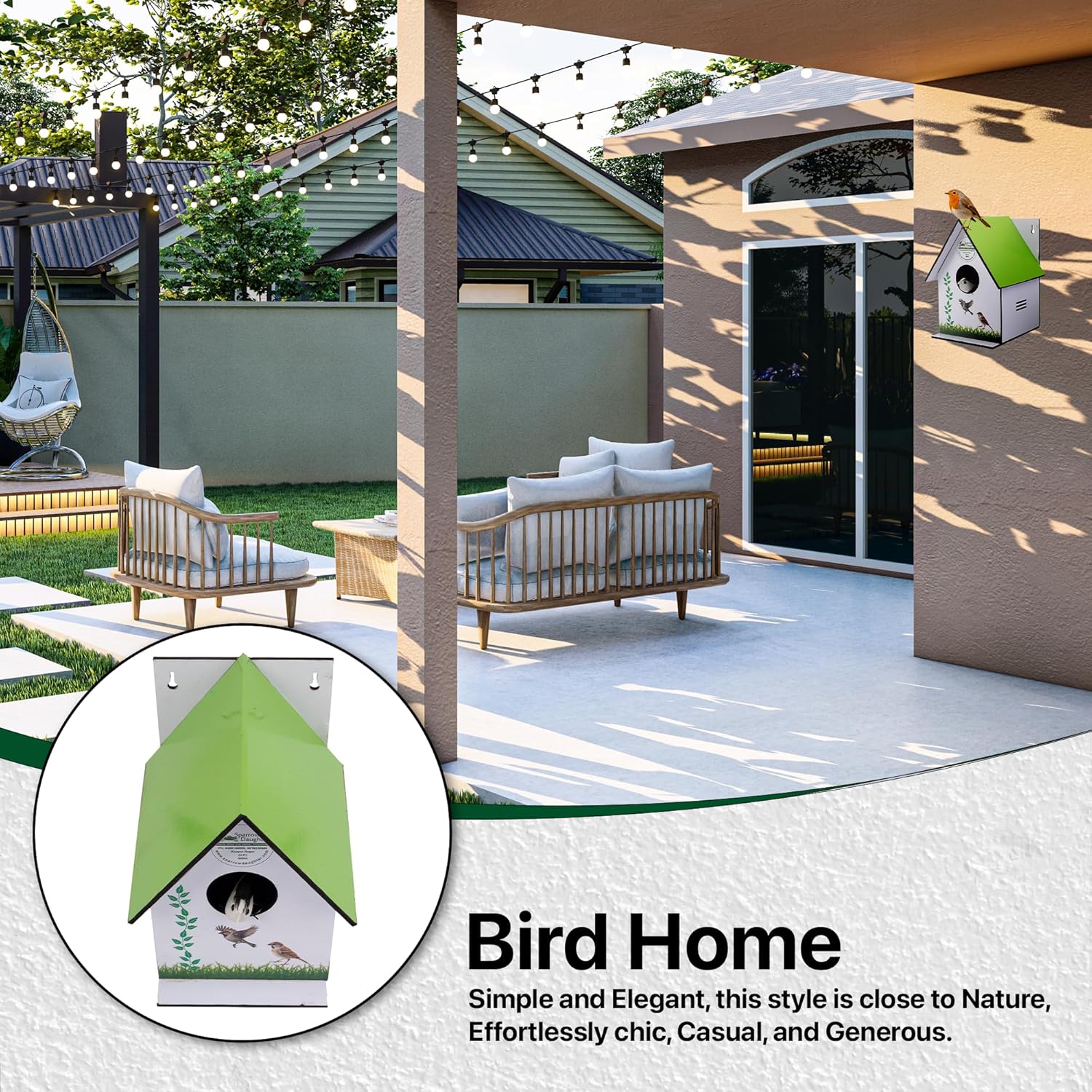 Sparrow daughter MDF Printed Bird House nest for Balcony & Garden Hanging Made with Russian Wood Designed for Love Birds, Sparrow, Hummingbird, Kingfisher (Light Green Color)