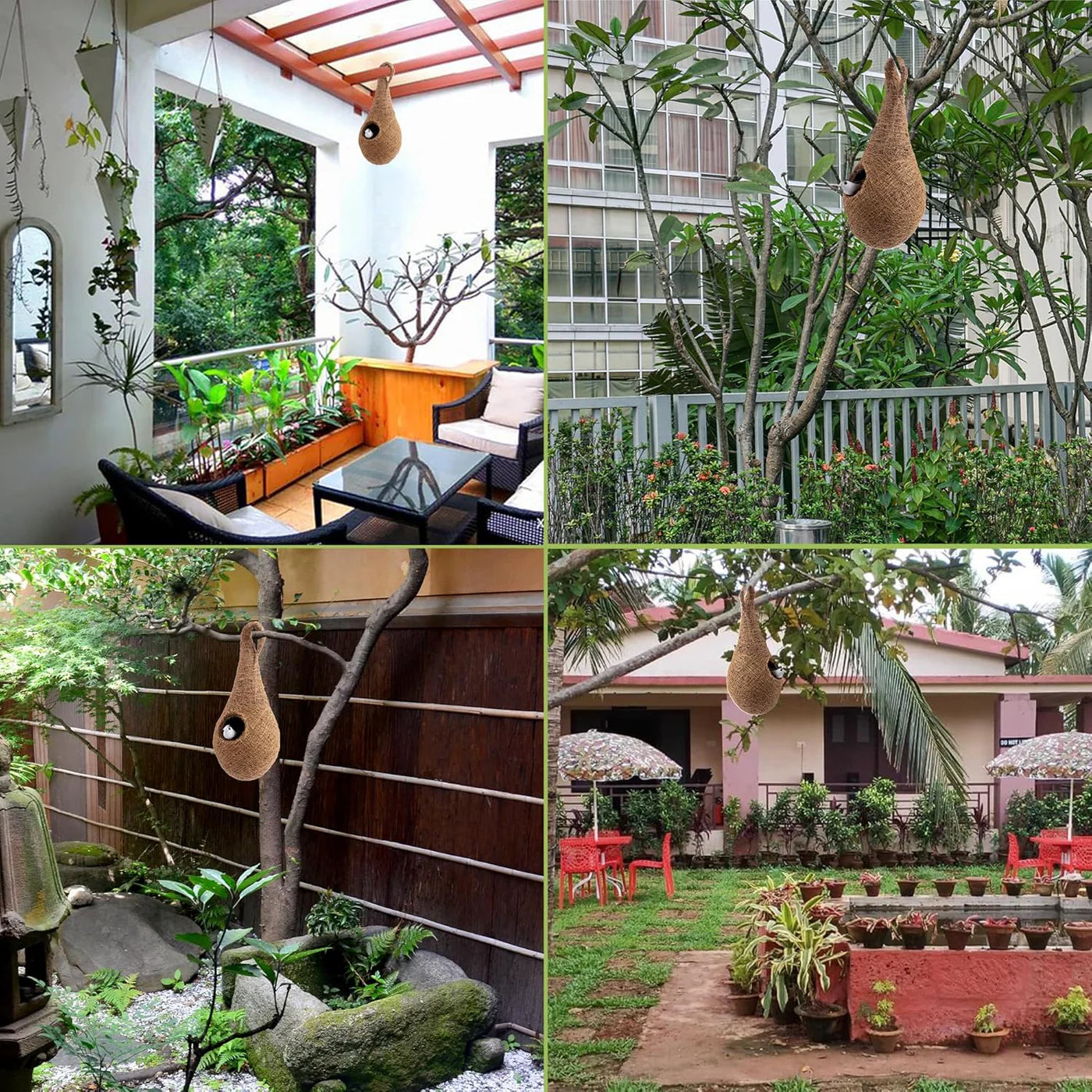 Handwoven Coir Bird Nest - Natural Hanging Birdhouse for Sparrows, Finches, Java Sparrows & Other Small Birds, Ideal for Gardens, Balconies & Trees