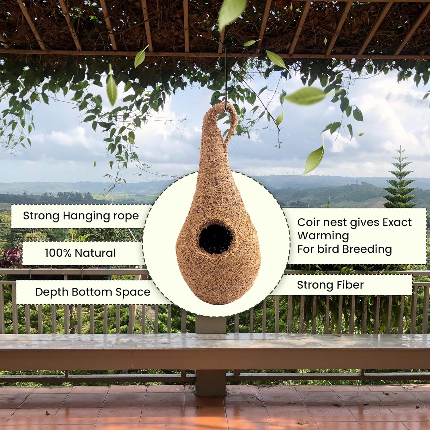 Handwoven Coir Bird Nest - Natural Hanging Birdhouse for Sparrows, Finches, Java Sparrows & Other Small Birds, Ideal for Gardens, Balconies & Trees, (Pair of 1)(* 2 pcs)