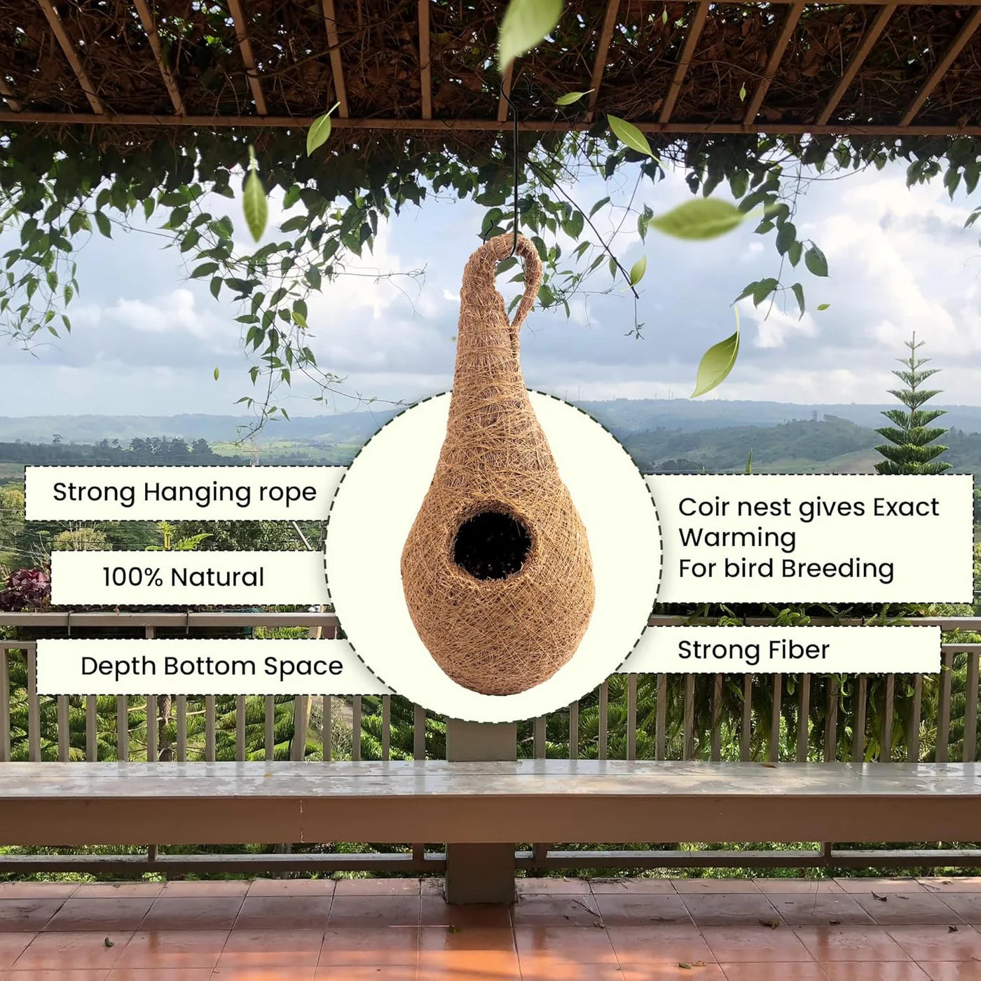Handwoven Coir Bird Nest - Natural Hanging Birdhouse for Sparrows, Finches, Java Sparrows & Other Small Birds, Ideal for Gardens, Balconies & Trees