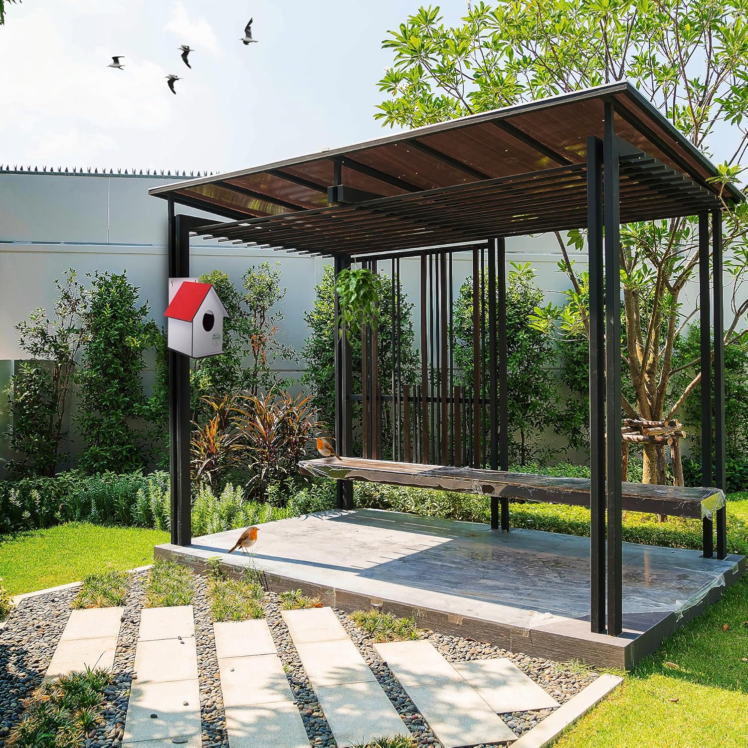 Sparrow Daughter Hut Shape MDF Bird House for House Sparrow, Love Birds, Wooden Bird Nest for Balcony & Garden Hanging, Large Size